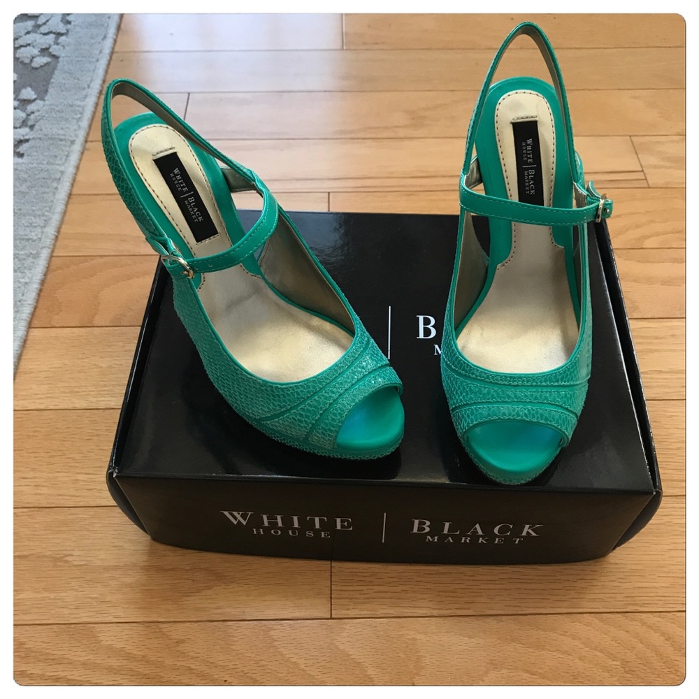 NWT, WHBM Beautiful Leather Aqua Green Heels!! - Picture 3 of 7